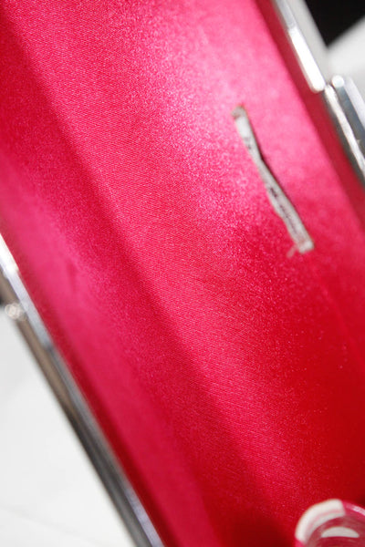 Neiman Marcus Womens Polka Dot Chain Strap Clutch Handbag Pink White Silver Tone