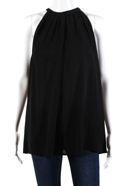 ALC Womens Silk Sleeveless Layered Pleated High Neck Blouse Top Black Size Large
