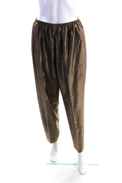 Shamask Womens Floral Metallic Elastic Waist Slim Fit Tapered Pants Brown Size 2