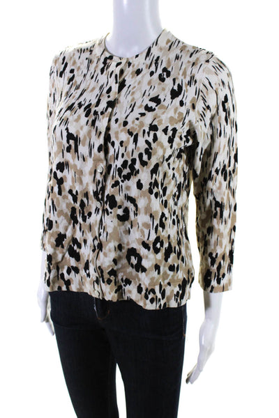 Charter Club Women's Spotted Print Button Down Knit Blouse Brown Size M