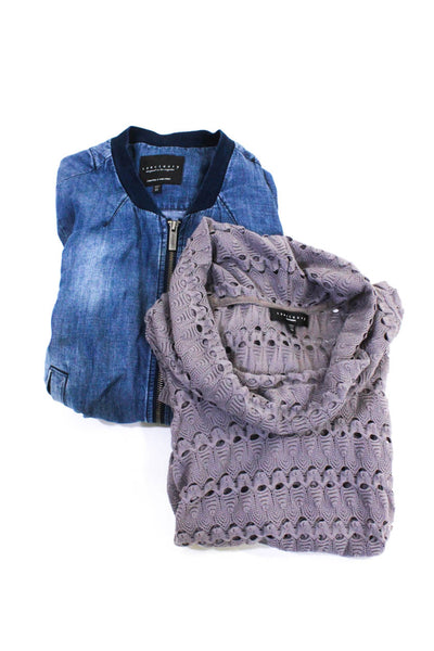 Sanctuary Womens Bomber Jacket Turtleneck Sweater Blue Size Extra Small Lot 2