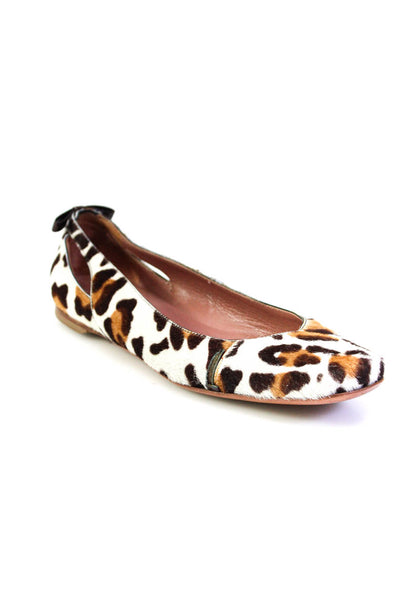 Alaia Womens Spotted Print Pony Hair Ballet Flats White Brown Size 37.5