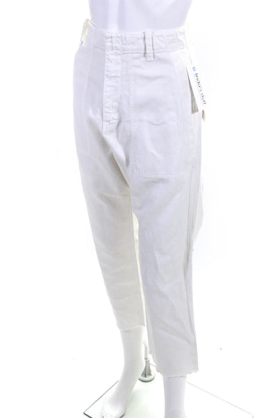 Nili Lotan Women's Cotton Linen Blend High Rise Straight Leg Pants White Size 4