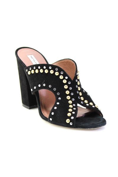 Tabitha Simmons Women's Embellished Block Heel Mule Sandals Black Size 38.5