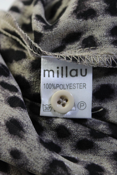 Millau Women's Open Back Animal Print Button Down Collar Blouse Black Size S