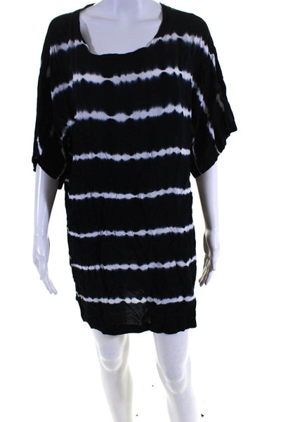 Splendid Womens Short Sleeve Scoop Neck Tie Dyed Shirt Dress Black White Medium