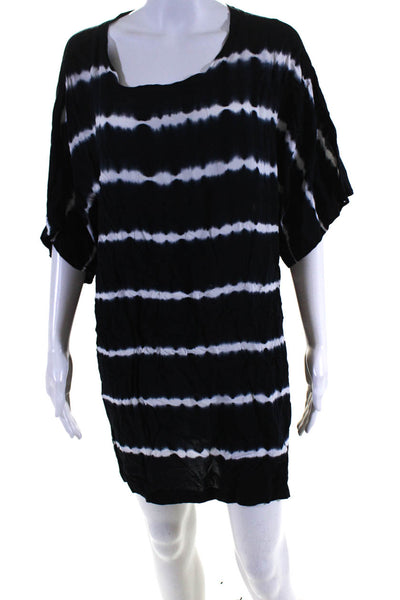 Splendid Womens Short Sleeve Scoop Neck Tie Dyed Shirt Dress Black White Medium