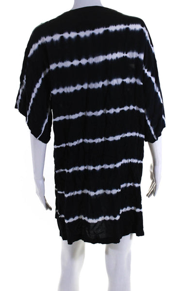 Splendid Womens Short Sleeve Scoop Neck Tie Dyed Shirt Dress Black White Medium