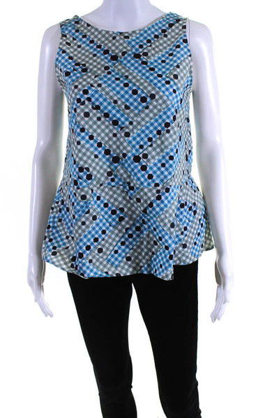 Hache Womens Sleeveless Scoop Neck Gingham Polka Dot Top Green Blue Size IT 40