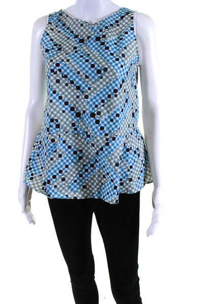 Hache Womens Sleeveless Scoop Neck Gingham Polka Dot Top Green Blue Size IT 40