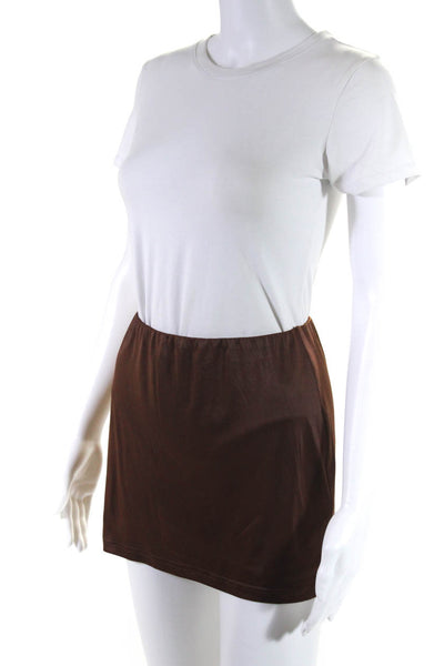 With Jean Womens Elastic Waistband Satin Knit Mini Skirt Brown Size Small