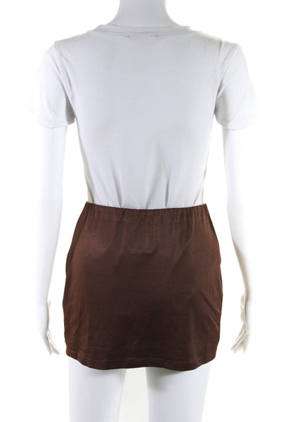 With Jean Womens Elastic Waistband Satin Knit Mini Skirt Brown Size Small