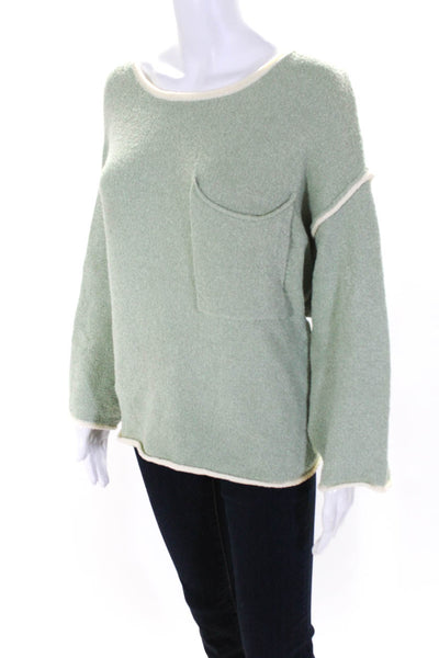 Altar'D State Womens Green Fuzzy Crew Neck 3/4 Sleeve Sweater Top Size S