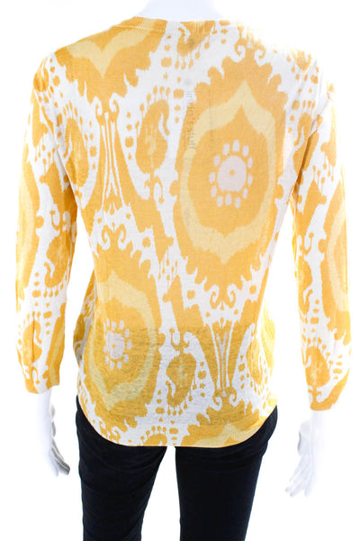 J Crew Womens Button Front Silk Knit Cardigan Sweater Yellow White Size Small