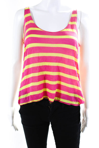 Enza Costa Womens Scoop Neck Striped Lightweight Tank Top Pink Yellow Size Small