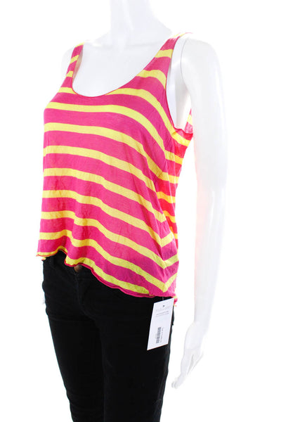 Enza Costa Womens Scoop Neck Striped Lightweight Tank Top Pink Yellow Size Small