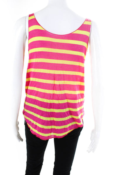 Enza Costa Womens Scoop Neck Striped Lightweight Tank Top Pink Yellow Size Small