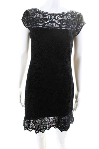 Nanette Lepore Womens Back Zip Cap Sleeve Lace Overlay Sheath Dress Black Size 6