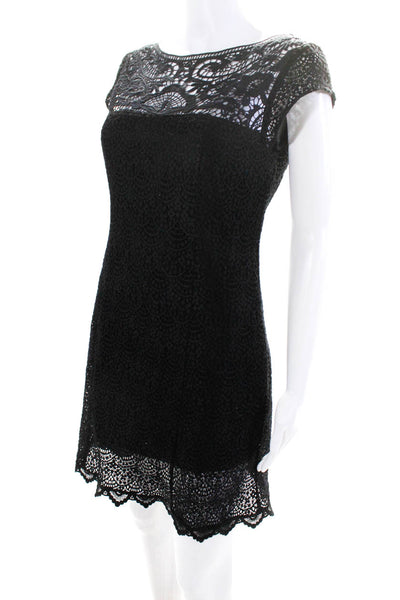 Nanette Lepore Womens Back Zip Cap Sleeve Lace Overlay Sheath Dress Black Size 6