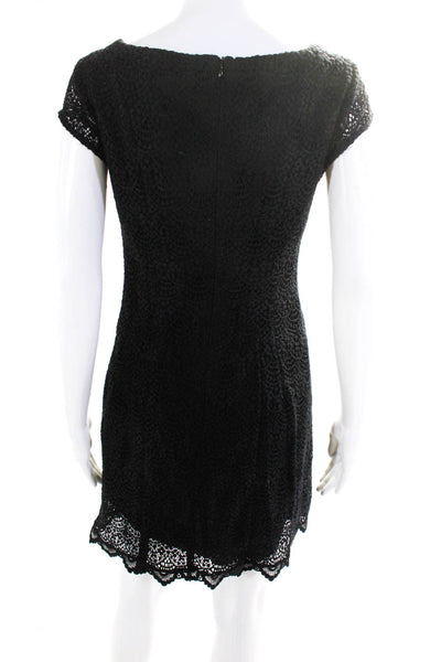 Nanette Lepore Womens Back Zip Cap Sleeve Lace Overlay Sheath Dress Black Size 6