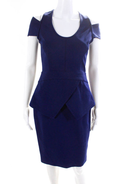 Yigal Azrouel Womens Back Zip Scoop Neck Cold Shoulder Sheath Dress Blue Size 4