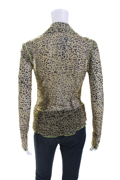 Hansen & Gretel Womens Button Front Mesh Leopard Print Shirt Brown Size Small