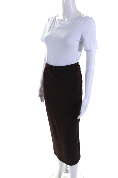 Reformation Womens Elastic Waistband Midi Pencil Skirt Brown Cotton Size Small