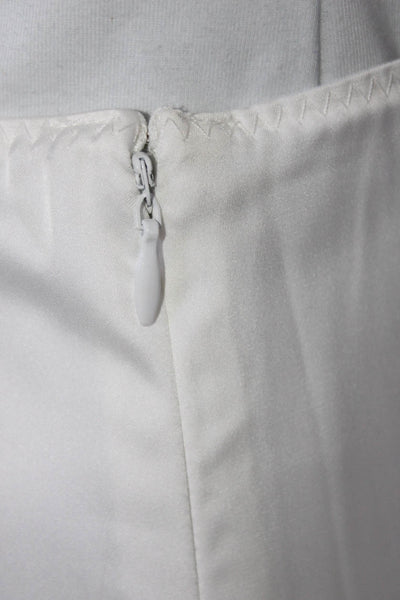 Frankies Bikinis Womens Side Zip Lace Trim Knee Length Satin Skirt White Small