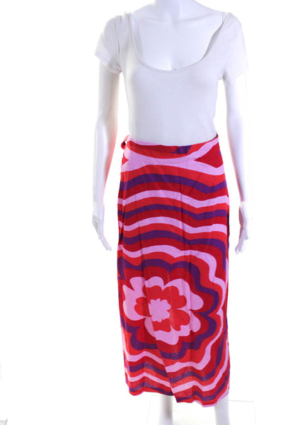 Zara Womens Striped Floral Faux Leather Skirts White Red Pink Size Small Lot 2