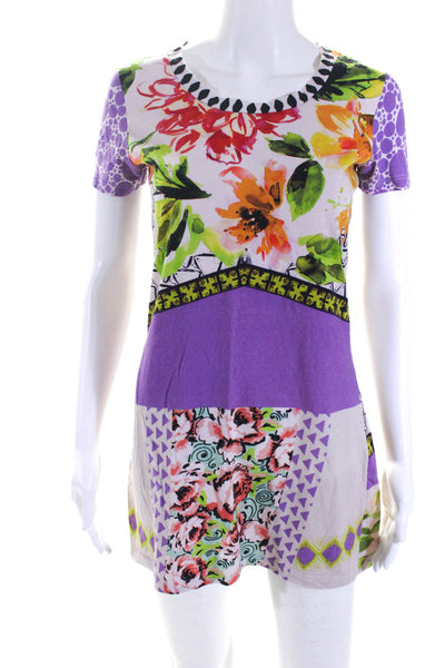 Etro Milano Women's Crewneck Short Sleeves Mini T-Shirt Dress Multicolor Size 42