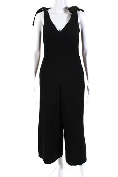 See by Chloe Womens V-Neck Tie Straps Split Hem Wide Leg Jumpsuit Black Size M