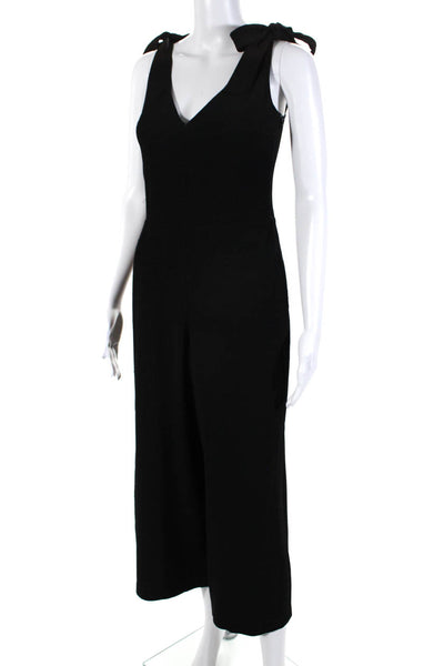 See by Chloe Womens V-Neck Tie Straps Split Hem Wide Leg Jumpsuit Black Size M