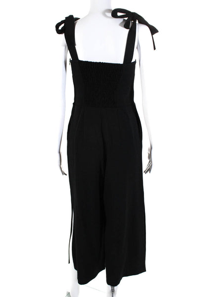 See by Chloe Womens V-Neck Tie Straps Split Hem Wide Leg Jumpsuit Black Size M