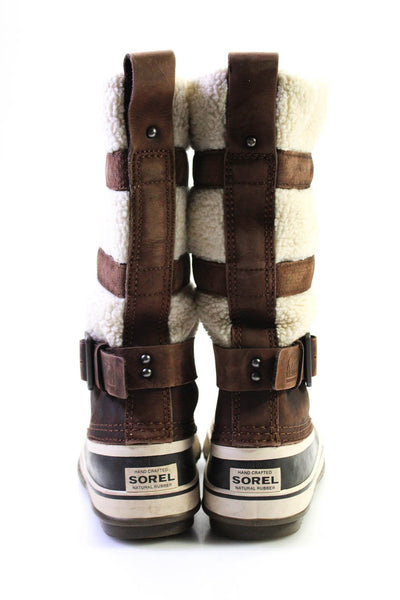 Sorel Women's Leather Sherpa Mid Calf Rubber Sole Boots Brown Size 7