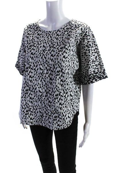 Natori Women's Round Neck Short Sleeve Spotted Dot Blouse Black Size XS