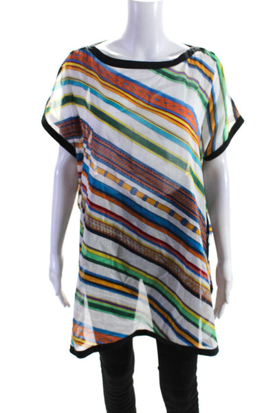Hermes Women's Round Neck Short Sleeves Tunic Blouse Multicolor Size 38