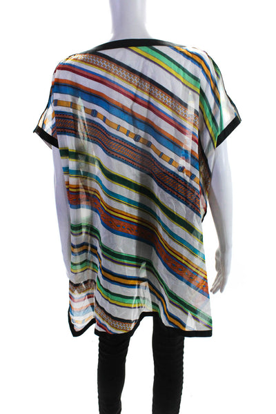 Hermes Women's Round Neck Short Sleeves Tunic Blouse Multicolor Size 38