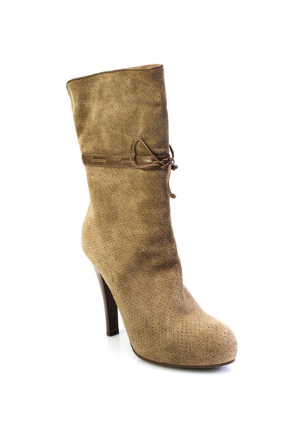 Bottega Veneta Womens Perforated Suede Stiletto Ankle Boots Brown Size 40 10