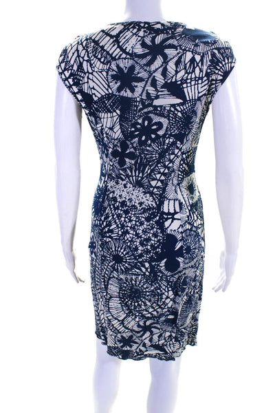 Tory Burch Womens Abstract Print V-Neck Sleeveless Dress Blue White Size XS