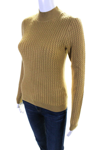 Magaschoni Women's Long Sleeve Cable Knit Mock Neck Knit Top Yellow Size XS