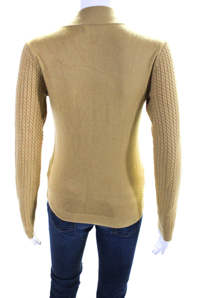 Magaschoni Women's Long Sleeve Cable Knit Mock Neck Knit Top Yellow Size XS