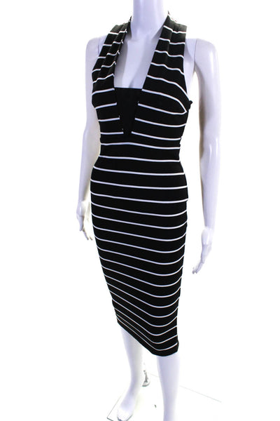 Bec & Bridge Women's Striped V-Neck Sleeveless Bodycon Midi Dress Black Size 2