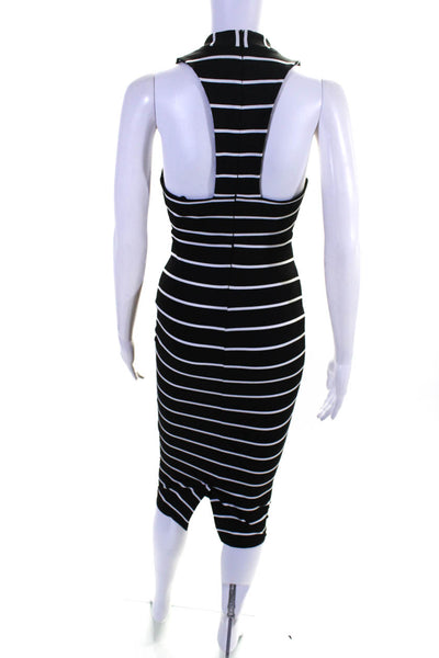 Bec & Bridge Women's Striped V-Neck Sleeveless Bodycon Midi Dress Black Size 2