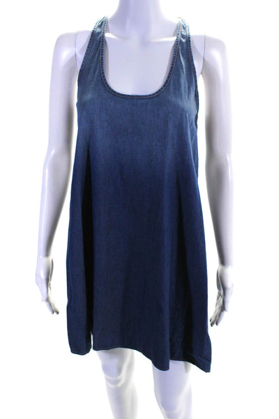Current/Elliott Women's Cotton Ombre Scoop Neck Shift Dress Blue Size 1