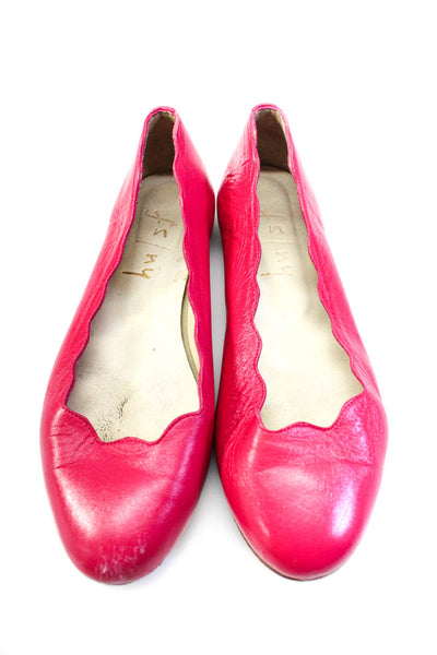 FS/NY Womens Fuschia Leather Scalloped Slip On Ballet Flats Shoes Size 5.5B