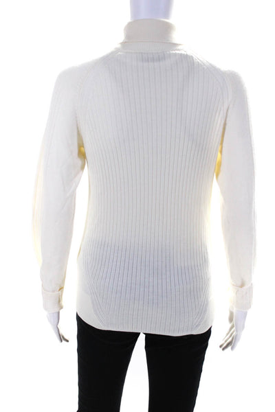 Falke Womens Long Sleeve Ribbed Knit Turtleneck Sweater White Wool Size XS