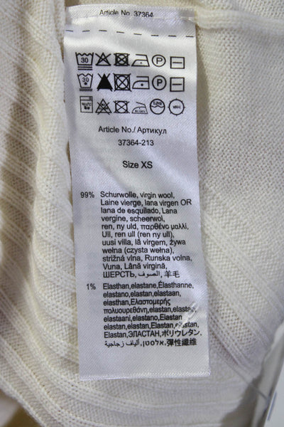 Falke Womens Long Sleeve Ribbed Knit Turtleneck Sweater White Wool Size XS