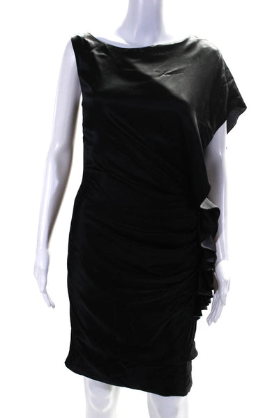 Doo Ri Women's Silk One Shoulder Ruched Knee Length Dress Black Size 2