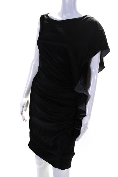 Doo Ri Women's Silk One Shoulder Ruched Knee Length Dress Black Size 2