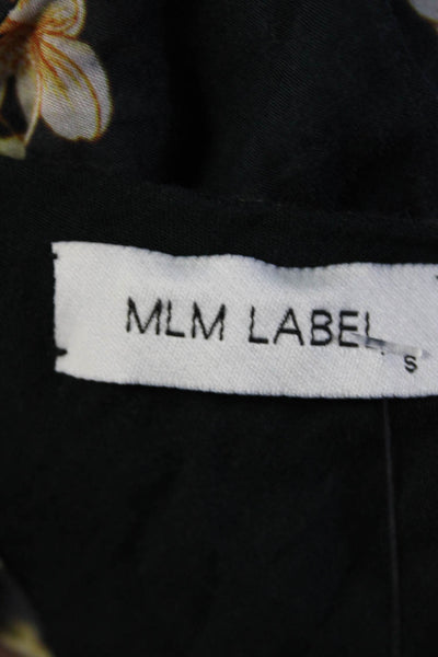 MLM Label Womens Floral Print Open Back Ruffled Hem Mini Dress Black Size S